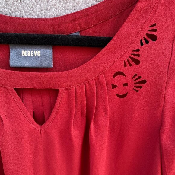 Maeve Anthropologie Red Teni Blouse Cutout Top Sz 0 - Picture 2 of 9